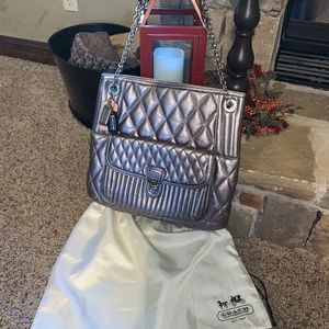 Coach Poppy Quilted Slim Tote in Platinum